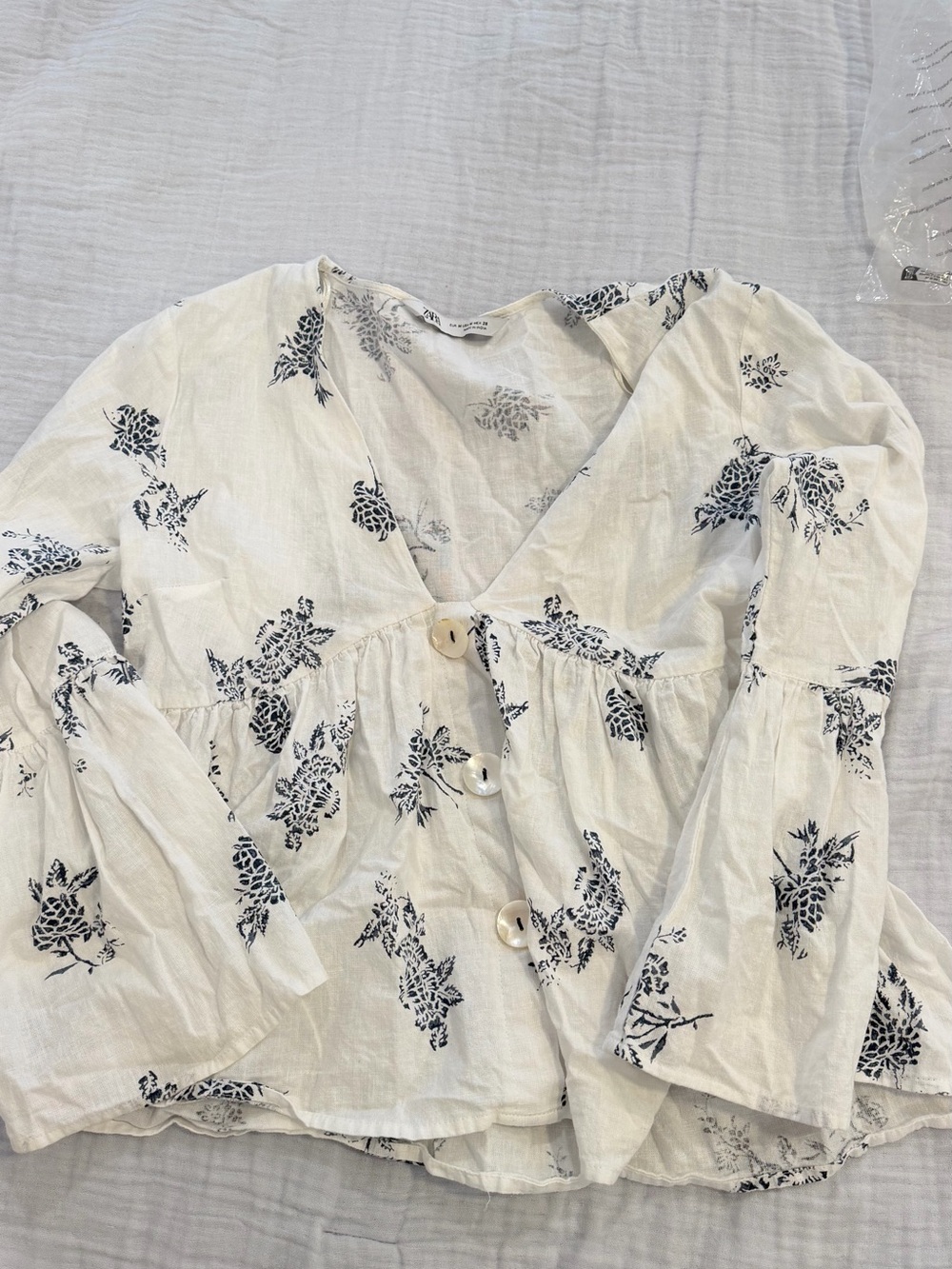 Zara White Top with Navy Floral Print